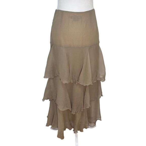 Ralph Lauren - Black Label Silk Ruffle Tiered Midi Skirt - Size 6, Light Brown - Picture 4 of 15